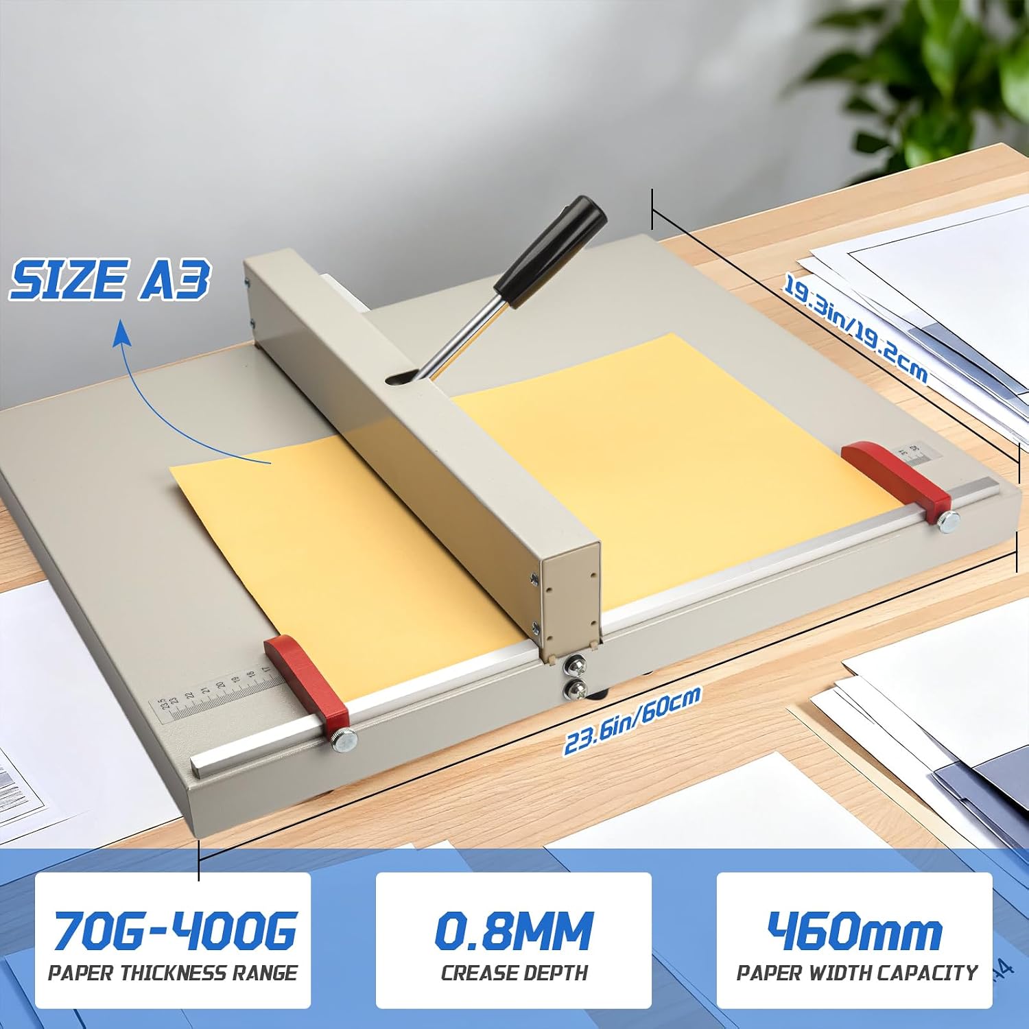 Helivivfy Manual Creasing Machine, 1MM Precision Creasing Auto-Rebound Handle Double-Sided Coating Anti-Rust for Paper Card Invitation Box Craft Office Small Batch Use