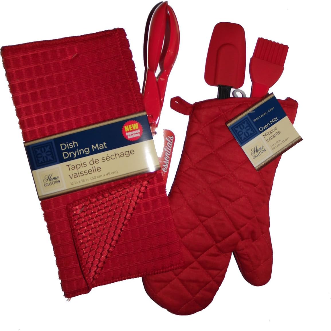 RED 5 Piece Kitchen Gift Set Potholder, Oven Mitt, Drying