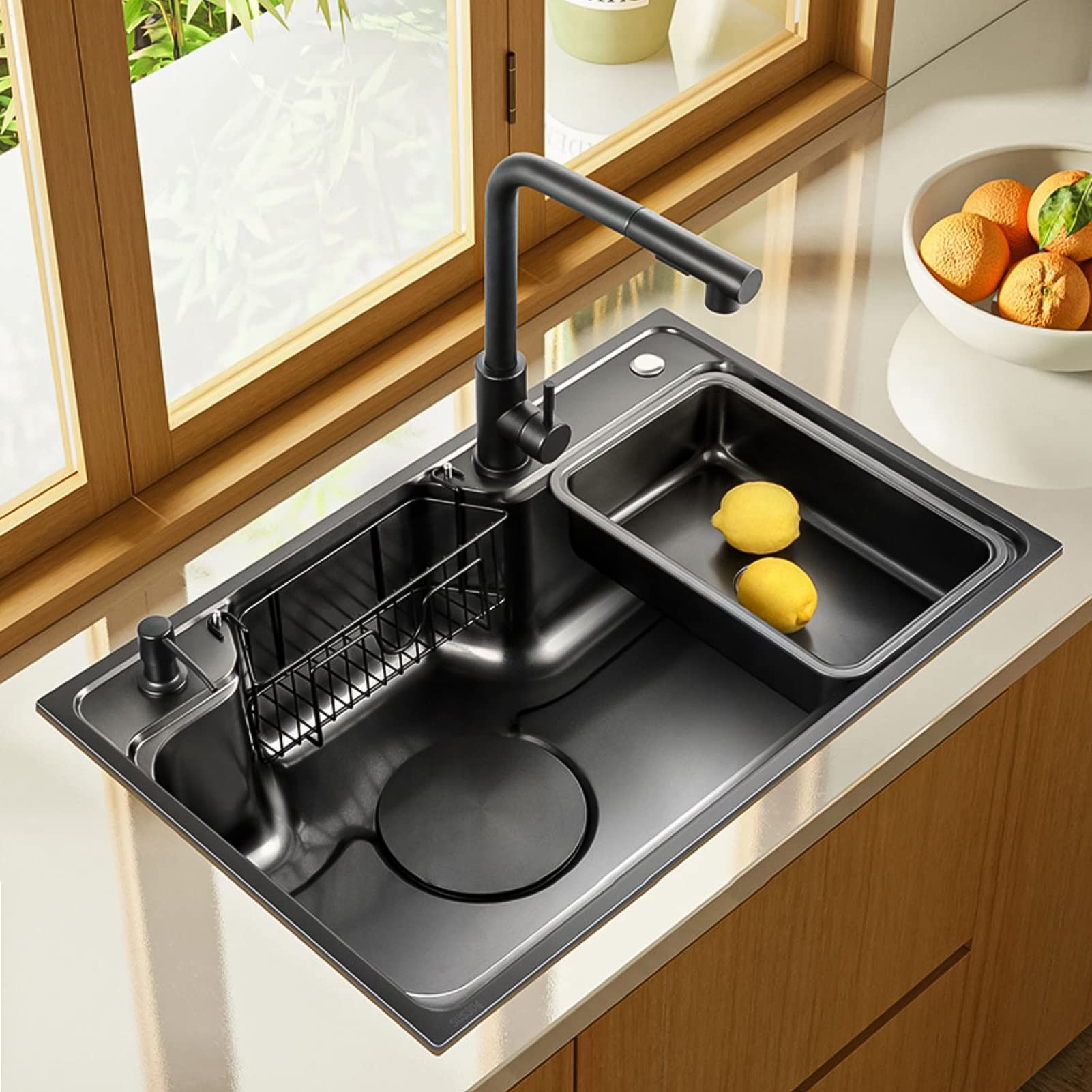 Amazon.co.jp: シングルボウルキッチンシンク、蛇口バーシンク付き