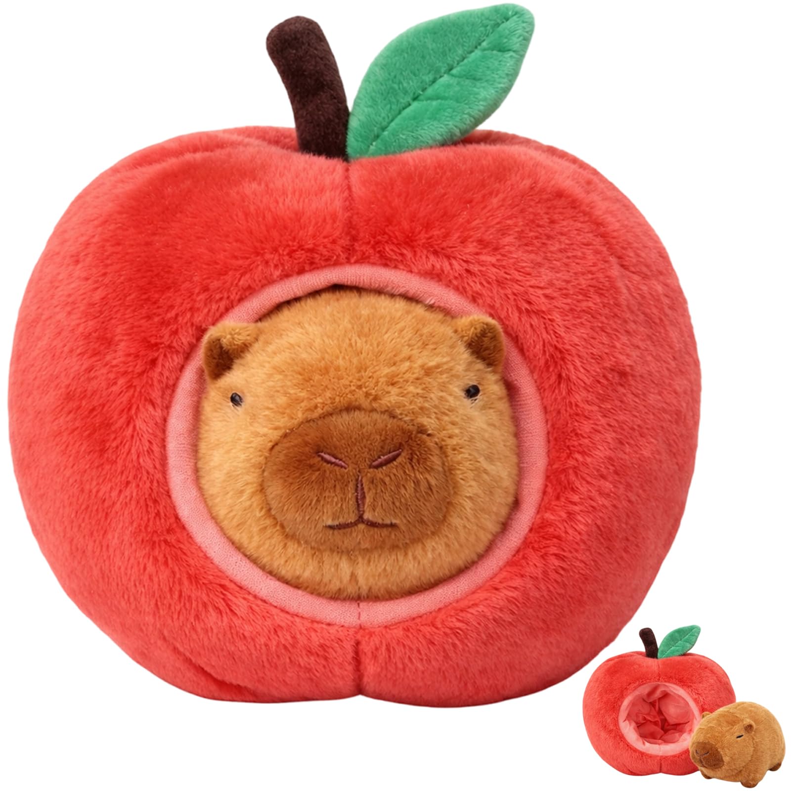 Capybara Plush, 25CM/9.84INCH Apple Kawaii Doll Stuffed Animal 2-in-1 Cute Plush Toys, Stuffed Animal Realistic Doll Toy for Christmas New Year Birthday Gifts Friends Party Decoration Hugging Gifts