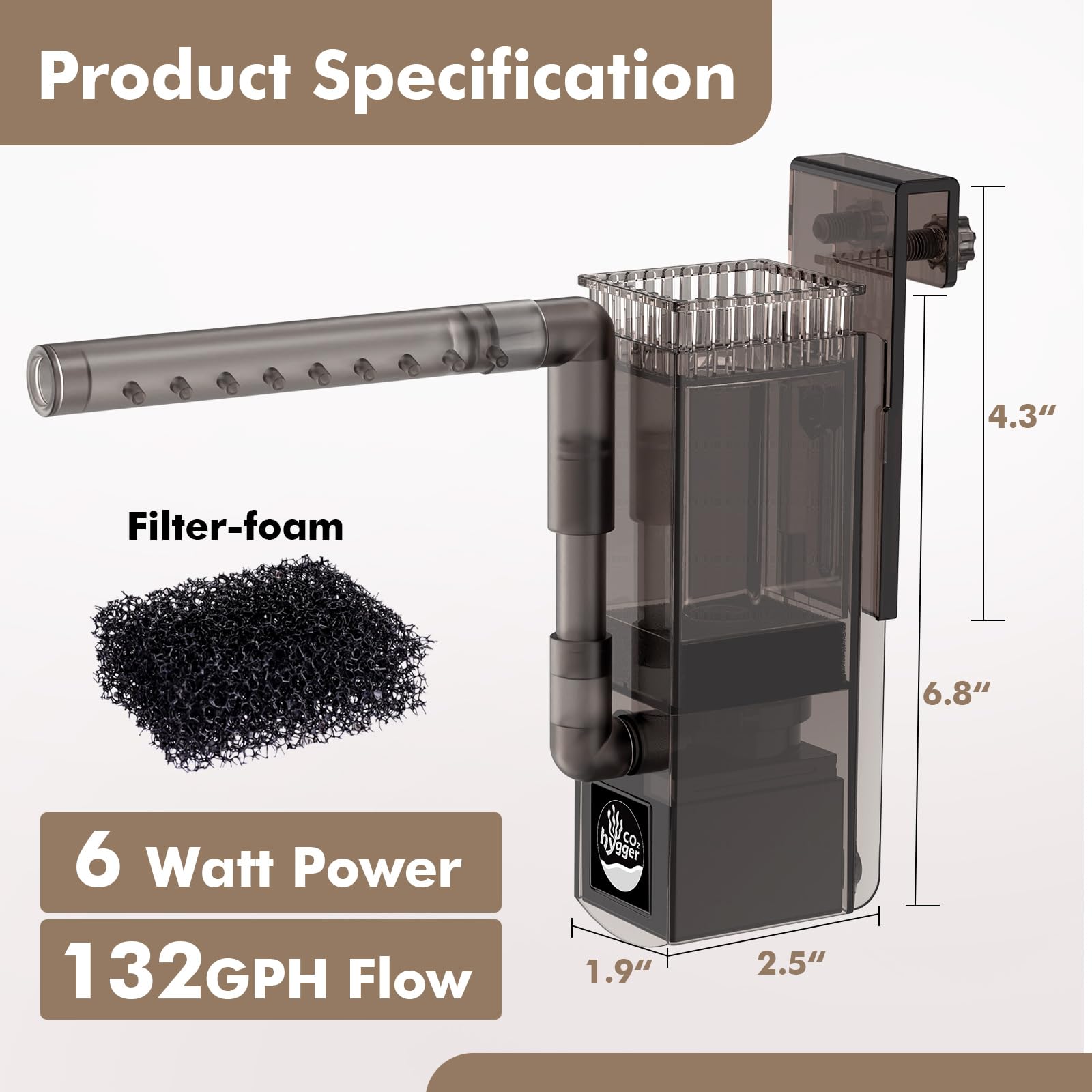 Skimmer de superficie de acuario de hasta 50 galones, espumador de flujo de 132 GPH con doble salida y función de generador de ondas, 6 W