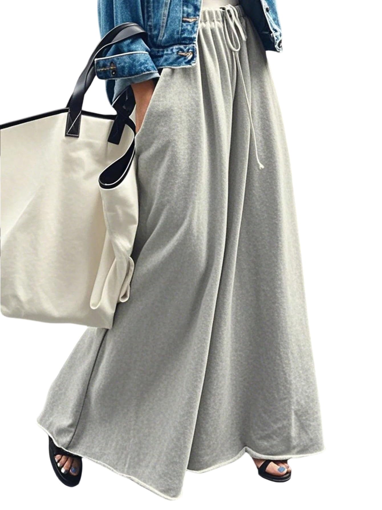 Womens Plus Size Wide Leg Pants Drawstring Waist Loose Baggy Sweatpants Palazzo Pants Trousers