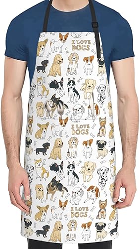 Delantal de aseo, delantal de cocina, delantal de cocina para hombres y mujeres, delantal de jardinería ajustable impermeable con 2 bolsillos