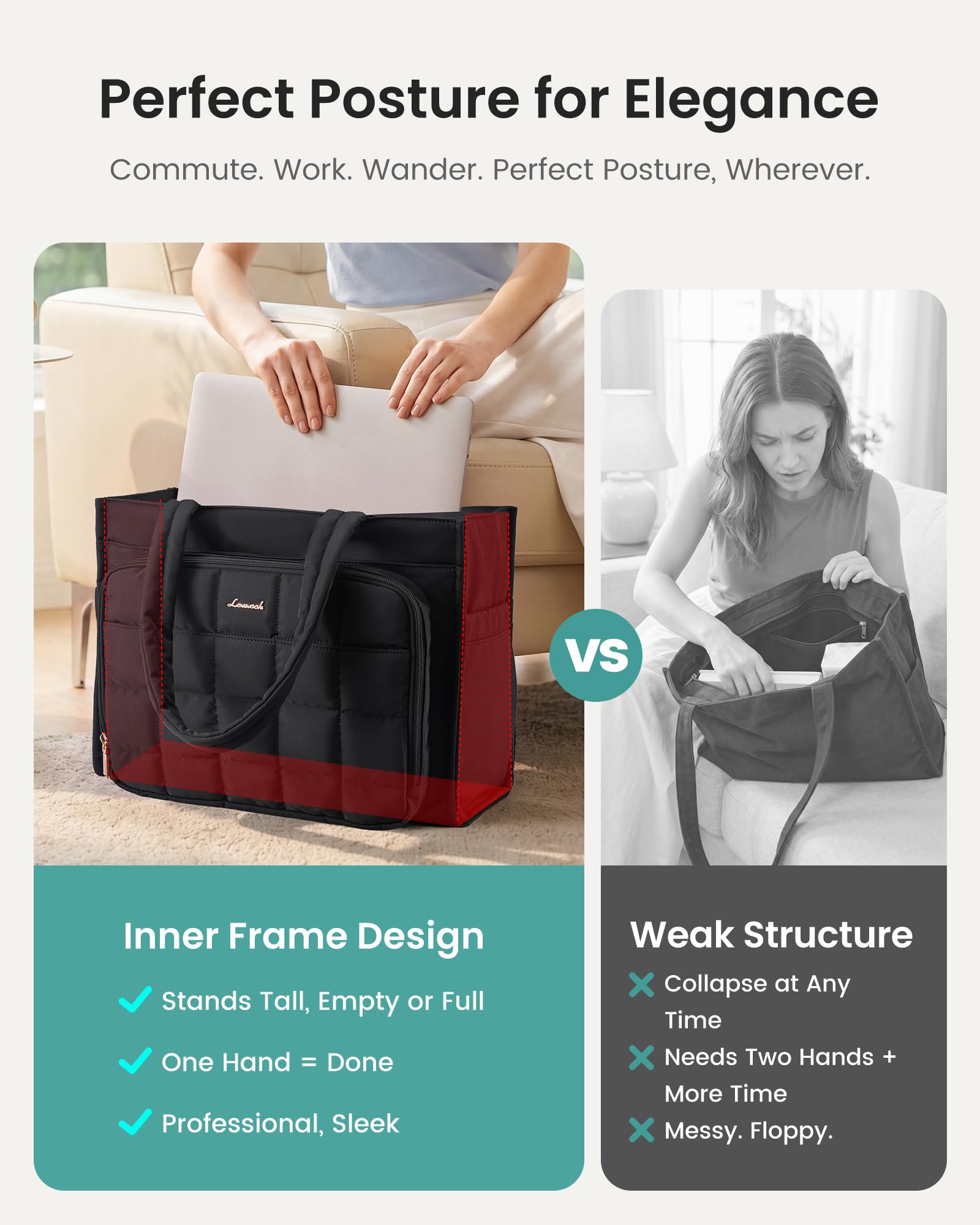 LOVEVOOK Handtasche Damen Groß, Laptoptasche 17 Zoll Shopper Tasche mit Laptopfach, Puffer Tote Bag Women Arbeitstasche Lehrertasche Aktentasche Bürotasche, Schultertasche Handbag für Work Uni Schule