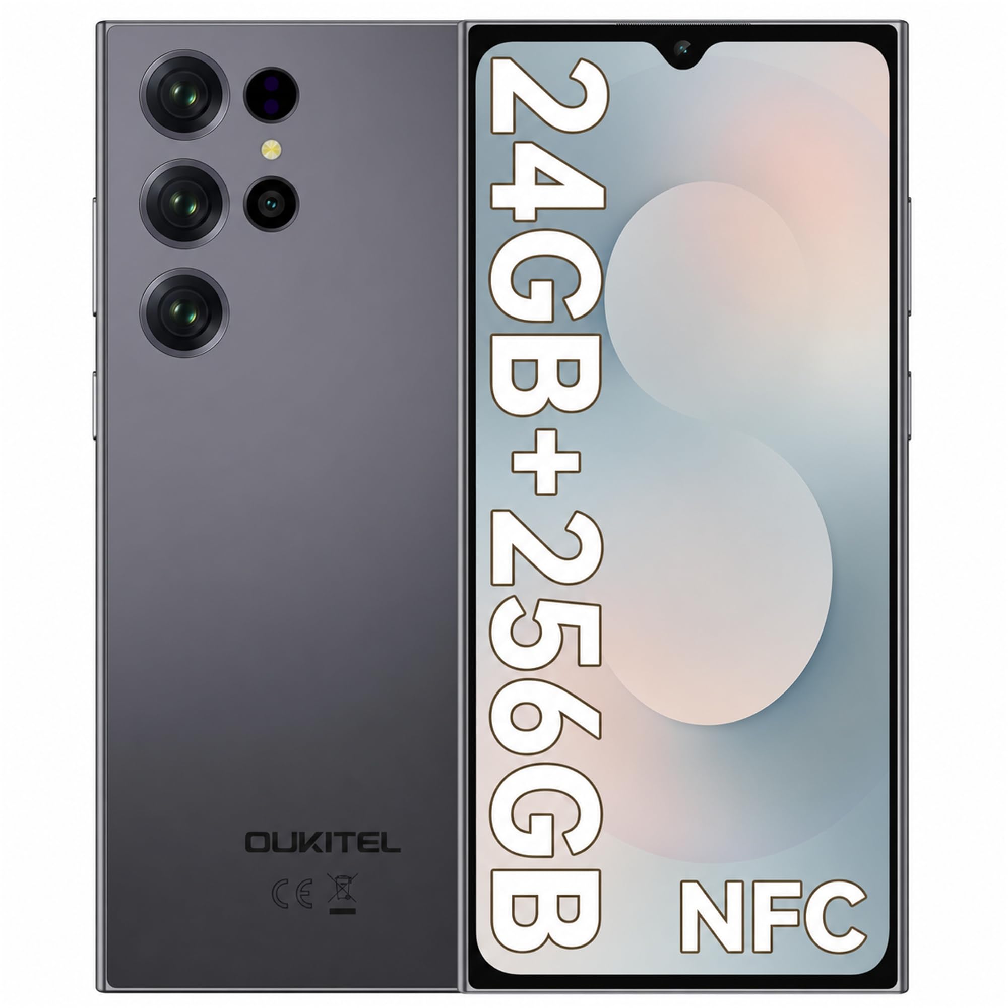 OUKITEL C61 Pro Smartphone Android 15 24(8+16) GB RAM + 256GB ROM, 6.88" HD+ 90Hz In-Cell, Octa-Core, 5150mAh 13MP+5MP Dual SIM 4G/Impronte Digitali/NFC/GPS/BT5.0 Nero