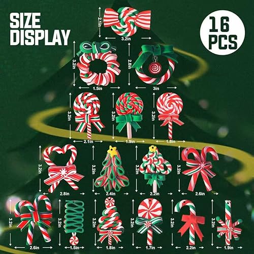 Miniatura 3 de Decoraciones de Navidad, juego de 16 adornos de bastón de caramelo para árbol de Navidad, inastillables, mini caramelo, decoración de Navidad para
