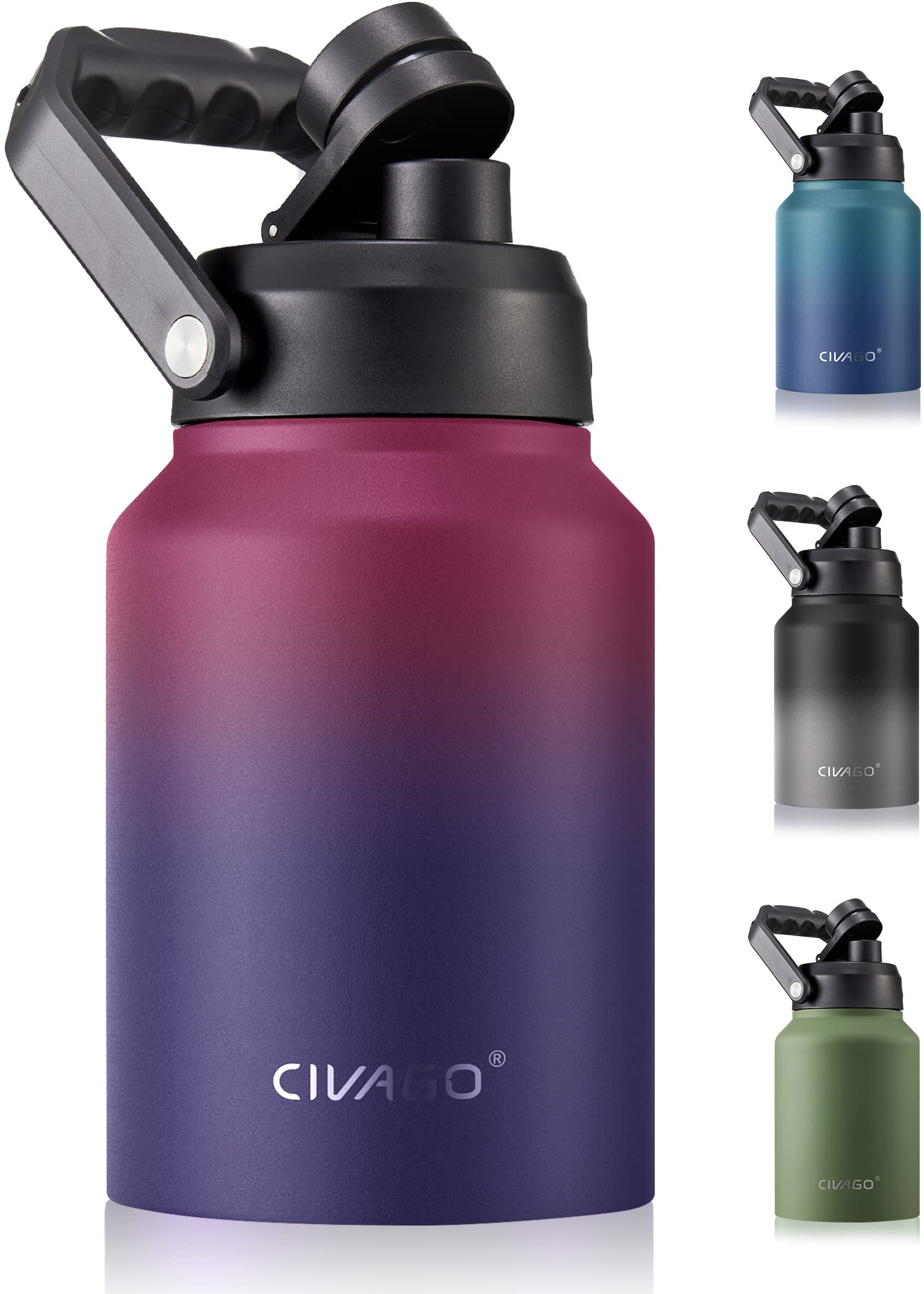 Amazon｜CIVAGO ハーフガロン 断熱ウォーターボトル ジャグ ハンドル
