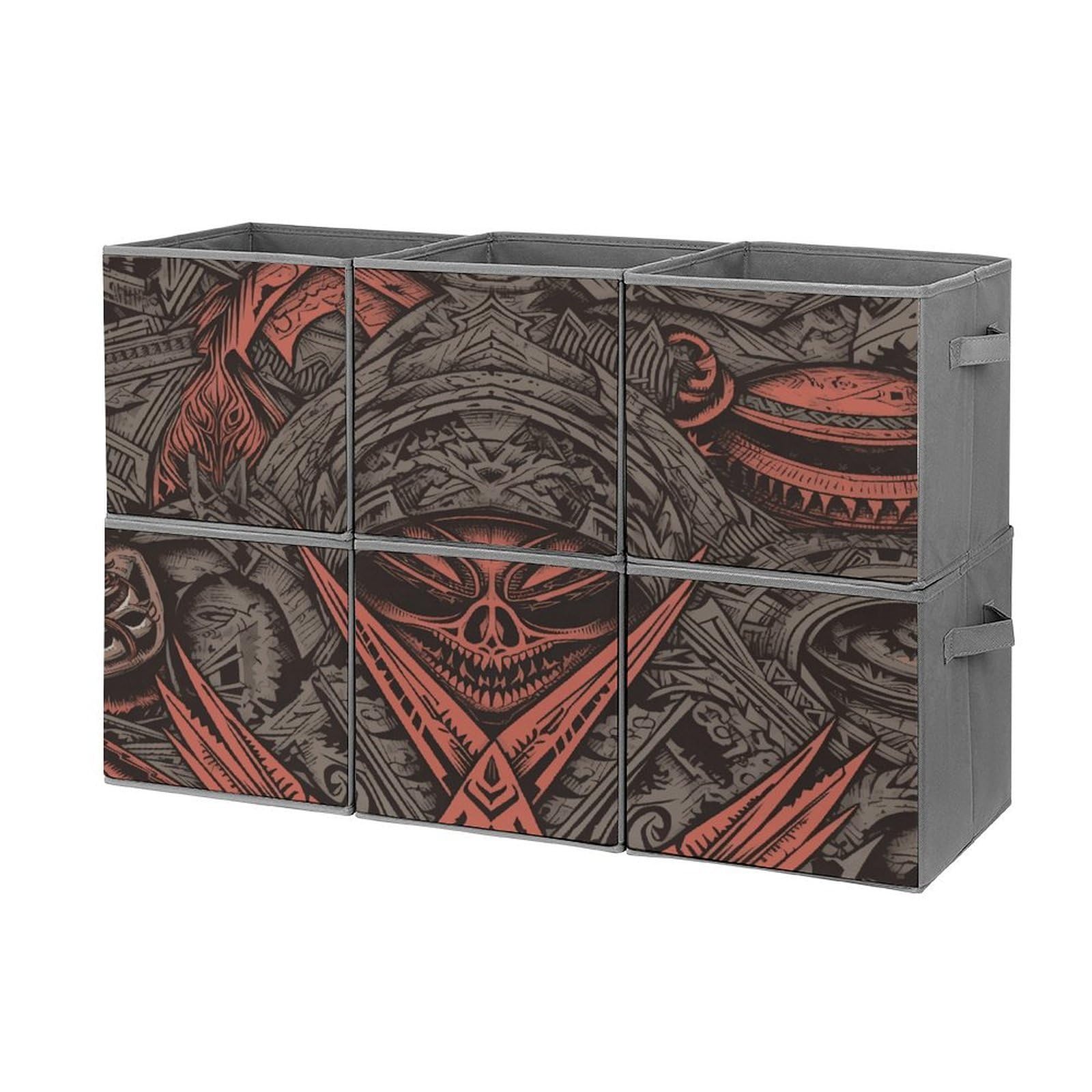 Btcowzrv Style Horror Pictures Storage Cubes, 6 Pack Oxford Fabric Foldable Collapsible Bins With Handles, Cubby Storage Baskets Boxes For Closet Shelves Office Organization