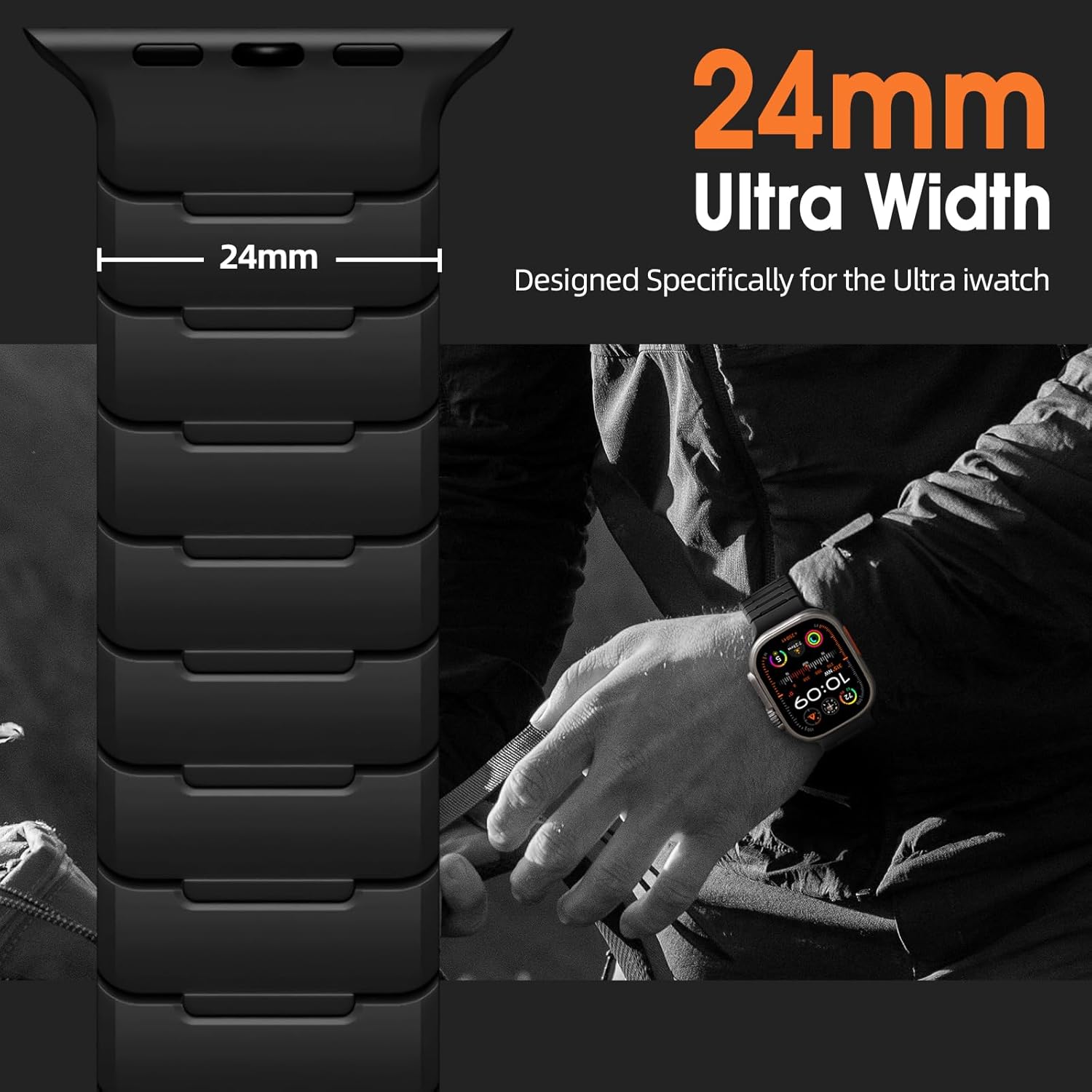 Easuny 2 Pack Sport Magnetic Band Compatible with Apple Watch Ultra 2/Ultra Band for Men 49mm 46mm 45mm 44mm 42mm, Silicone Waterproof Loop Strap for iwatch Series SE 10 9 8 7 6 5 4 3 2 1