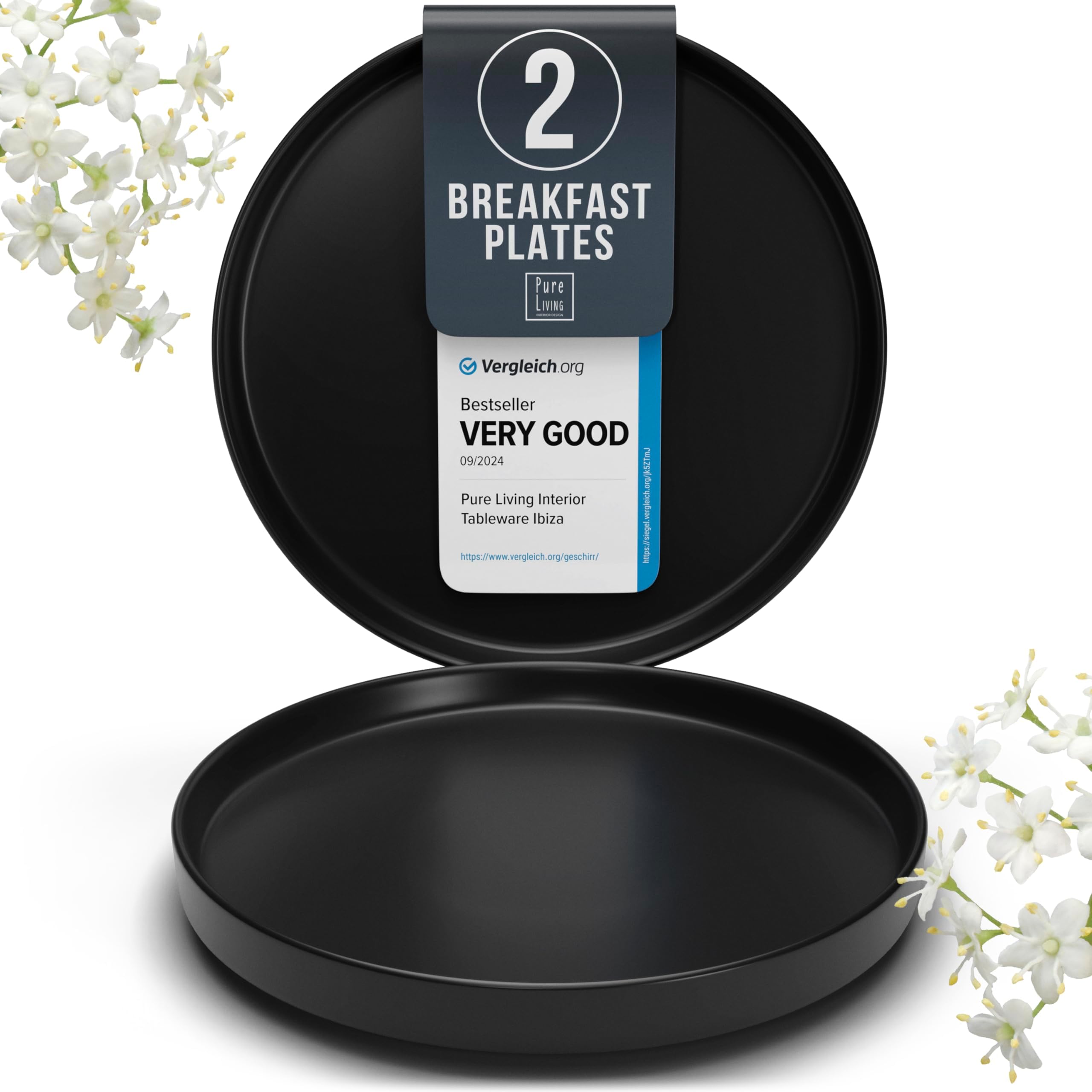 Small Dinner Plates Set of 2, 7.5" Stoneware Plates, Stylish Salad Plates, Dessert Plates Ceramic, Dishwasher and Microwave Safe Matte Black Ceramic Plates, Appetizer Plates, Ceramic Plate Set