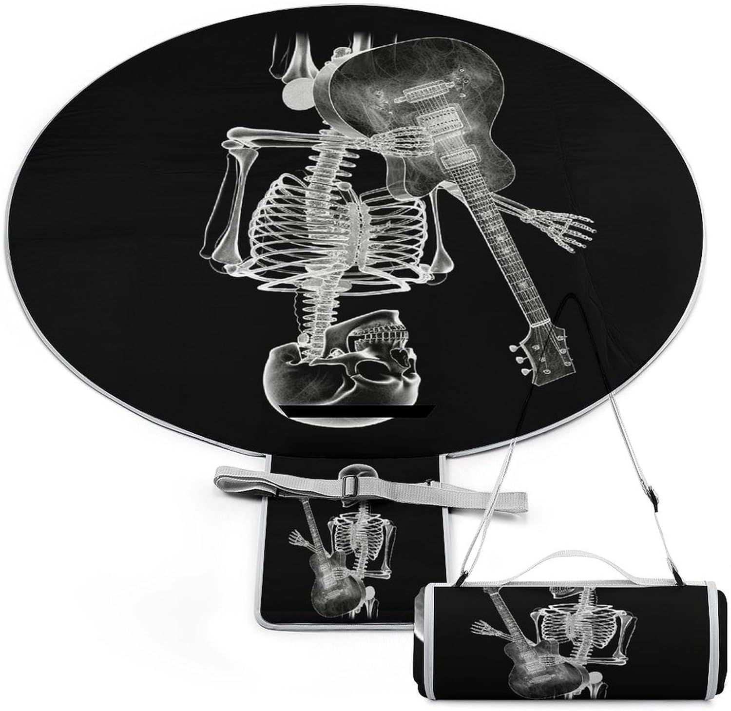 Abstract X-ray Skull Skeleton Playing Guitar Picnic Mat Lightweight Waterproof Picnic Blankets Extra Large Picnic Outdoor Blankets Foldable Sandproof Beach Blanket for Park Beach Camping Courtyard 58.