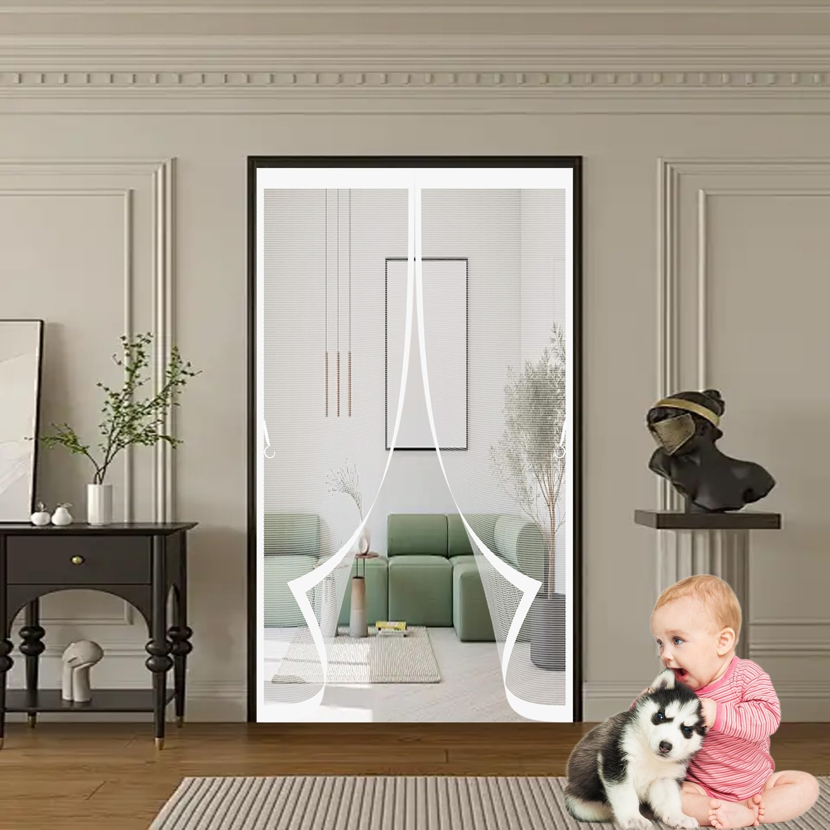 Moustiquaire de porte 76 x 82 cm anti-moustiques blanche pour balcon