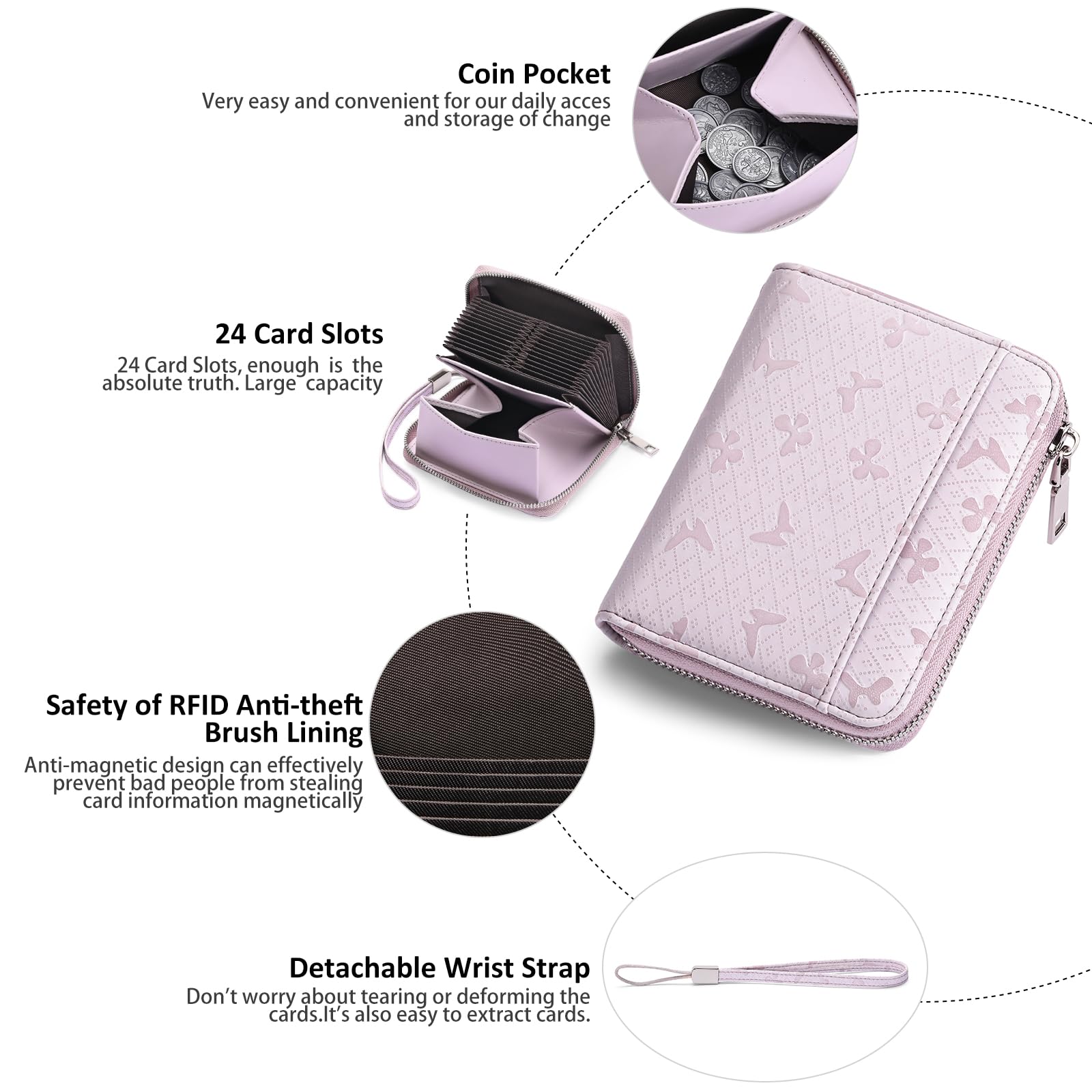 SENDEFN Portafoglio Donna in Pelle Cerniera Portamonete Piccolo Portafogli con Blocco RFID Porta Tessere Porta Carte di Credito Donna con 24 Scomparti per Carte