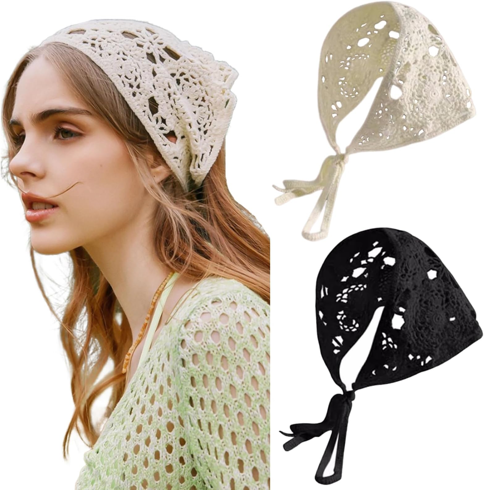 FULZTEY Crochet Bandanas Headbands for Women Black Bandana