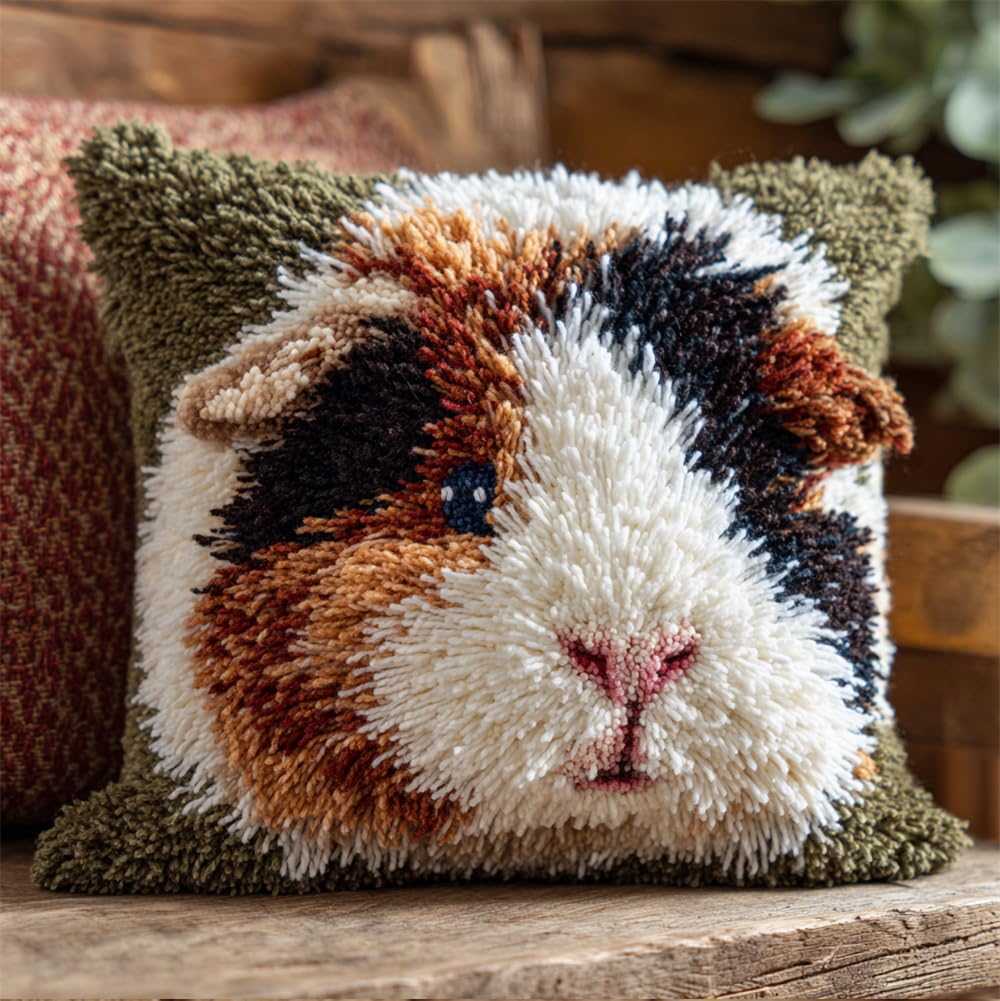 Kitphoenix Diy Latch Hook Kits,Guinea Pig 17X17inch Needlepoint Pillow Kit, Half Cross Stitch Kit, Embroidery Kit, Latch Hook Cushion Cover Hobby & Crafts