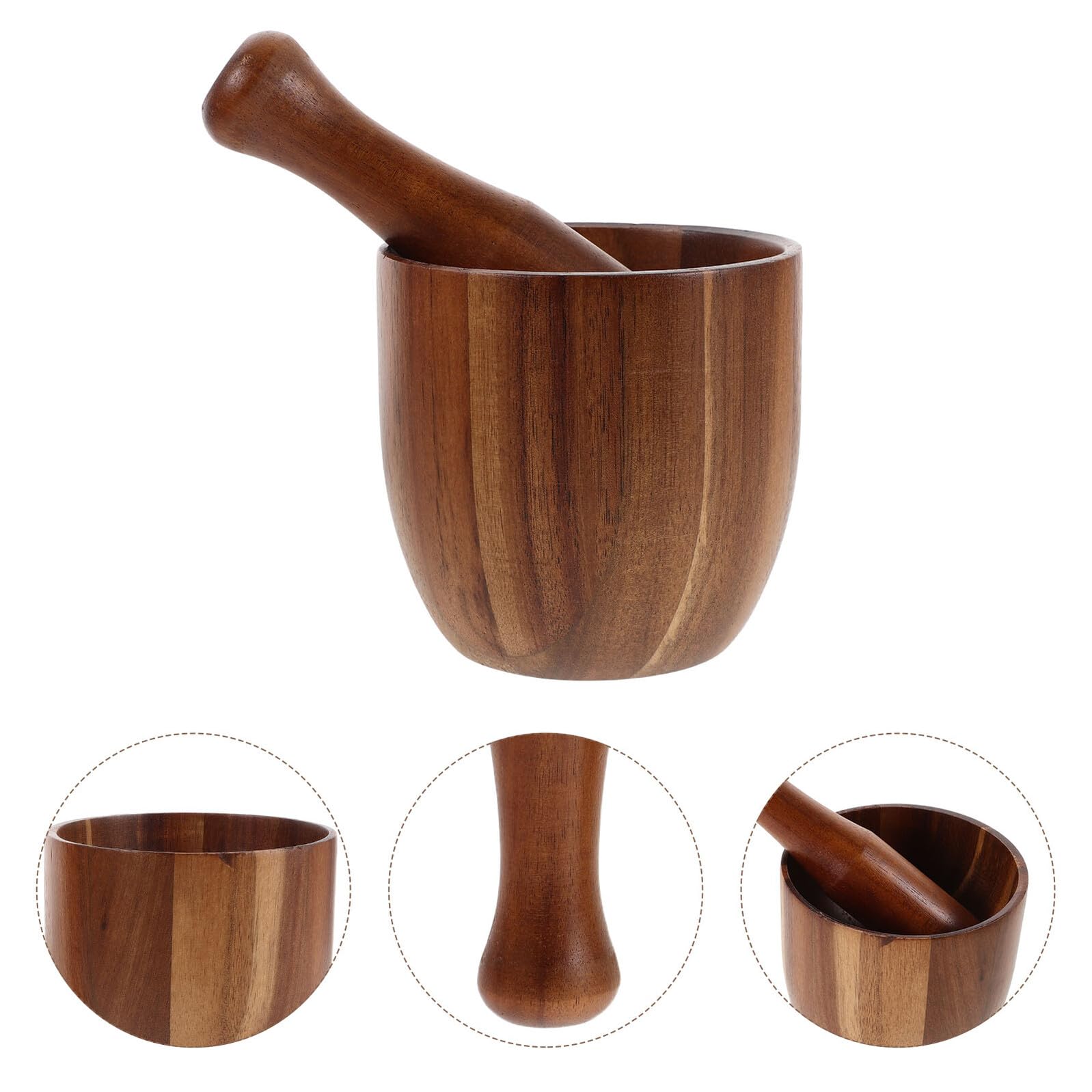 Alipis Tarro de Madera para Moler de Mortero y Mano para Especias Machacador de Madera Mortero y Mano para Moler Ajo