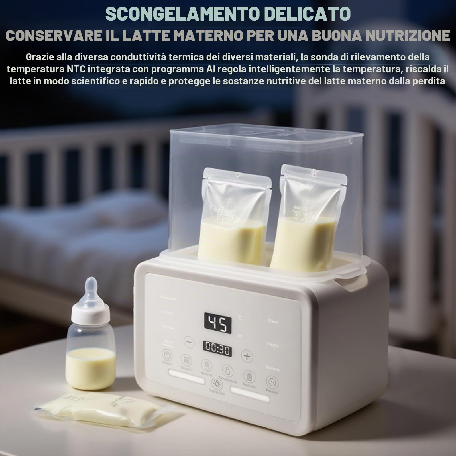 Scaldabiberon per bambini, sterilizzatore 8 in 1, per bottiglie, riscaldamento rapido per latte materno e formula, sterilizzazione a vapore, 3-7 minuti, senza BPA