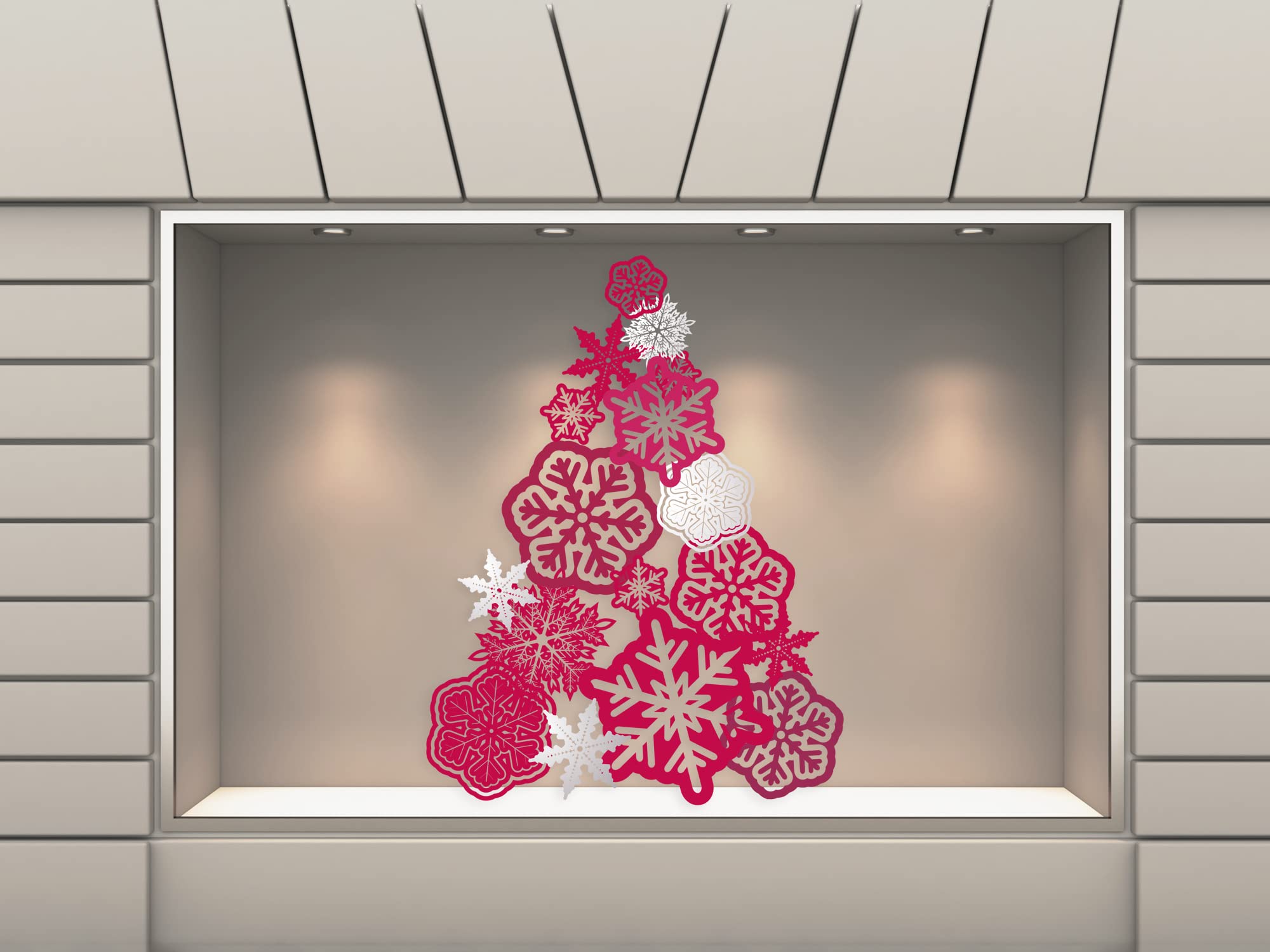 Adesivo in vinile trasparente con effetto specchio Buon Natale Albero colore rosso | 152 x 200 cm | Vinile economico e originale | Riserva bianca e fustellata