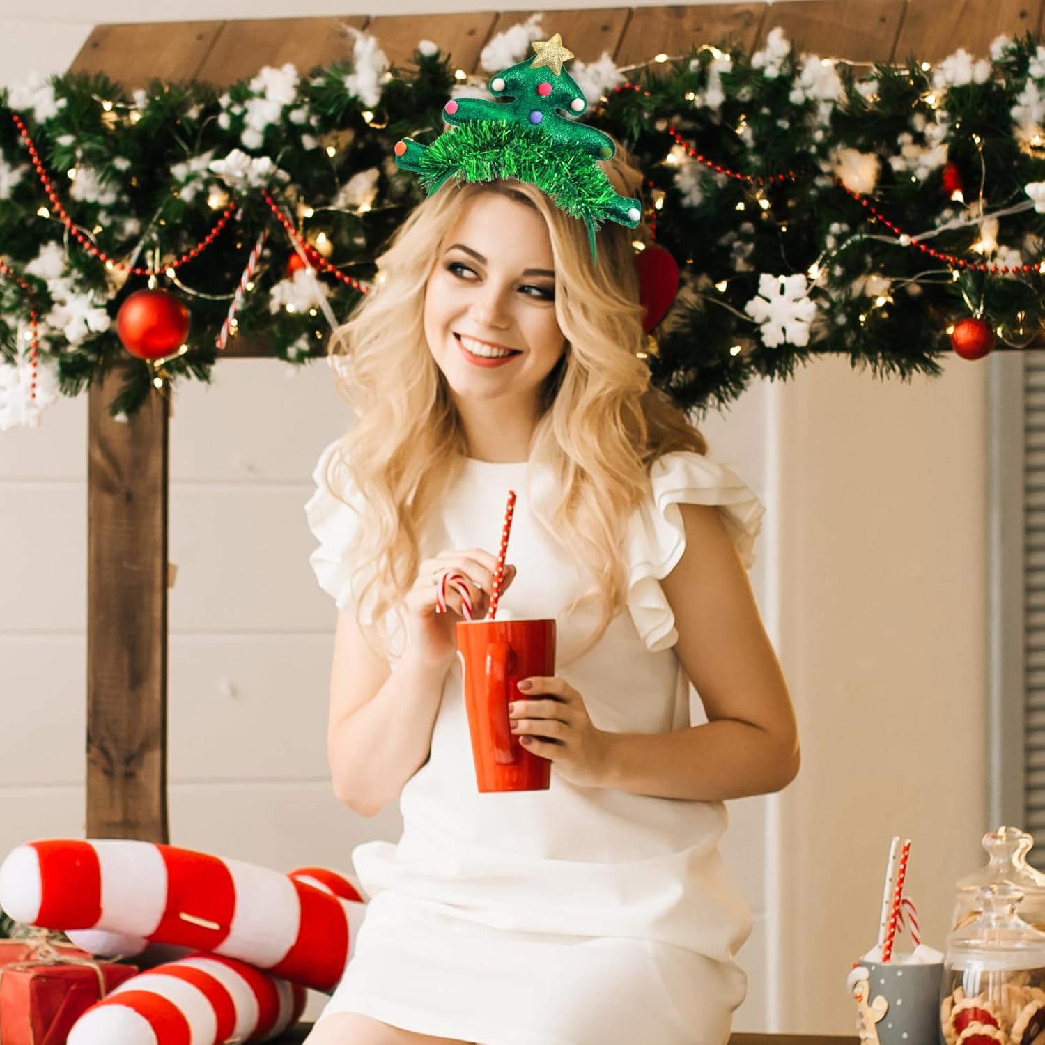 Christmas Tree Headband, Christmas Headband, Xmas Star Holiday Headbands for Women Costumes Party Suppliers(Green)