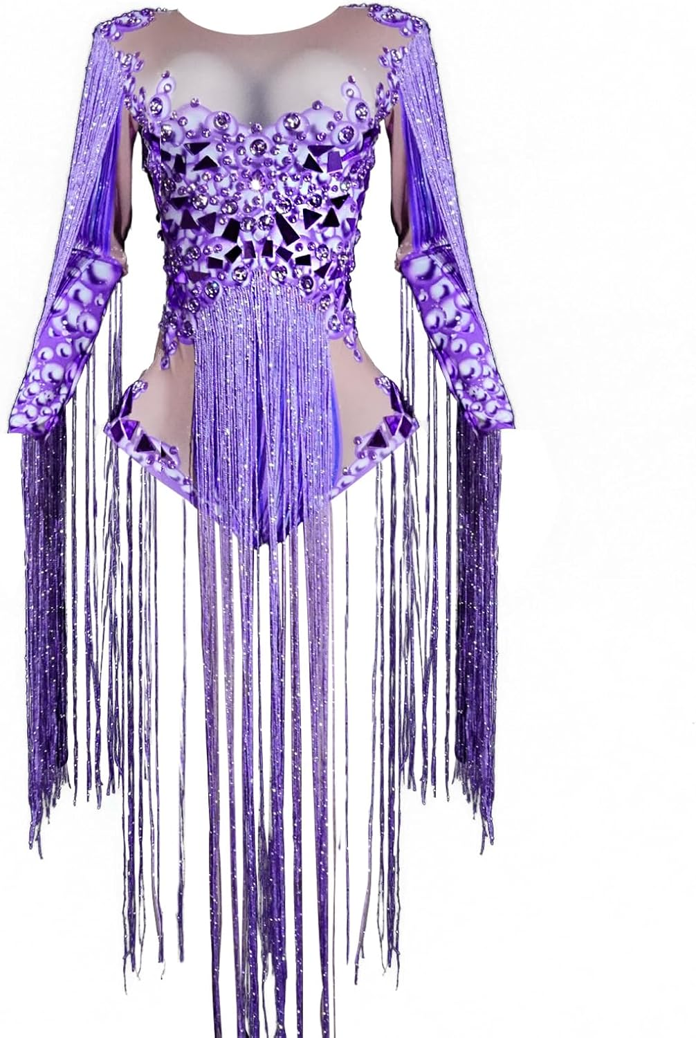 Fashion Bodysuit Women Tassel Printing Sexy Elastic Leotard Stage Nightclub Wear Show Dancer Ds Drag Queen Costume