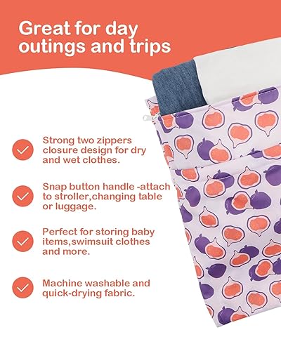 Miniatura 20 de ALVA BABY - 2 bolsas para pañales de tela húmedos y secos, impermeables, reutilizables, con dos bolsillos con cremallera, para viajes, playa, 01