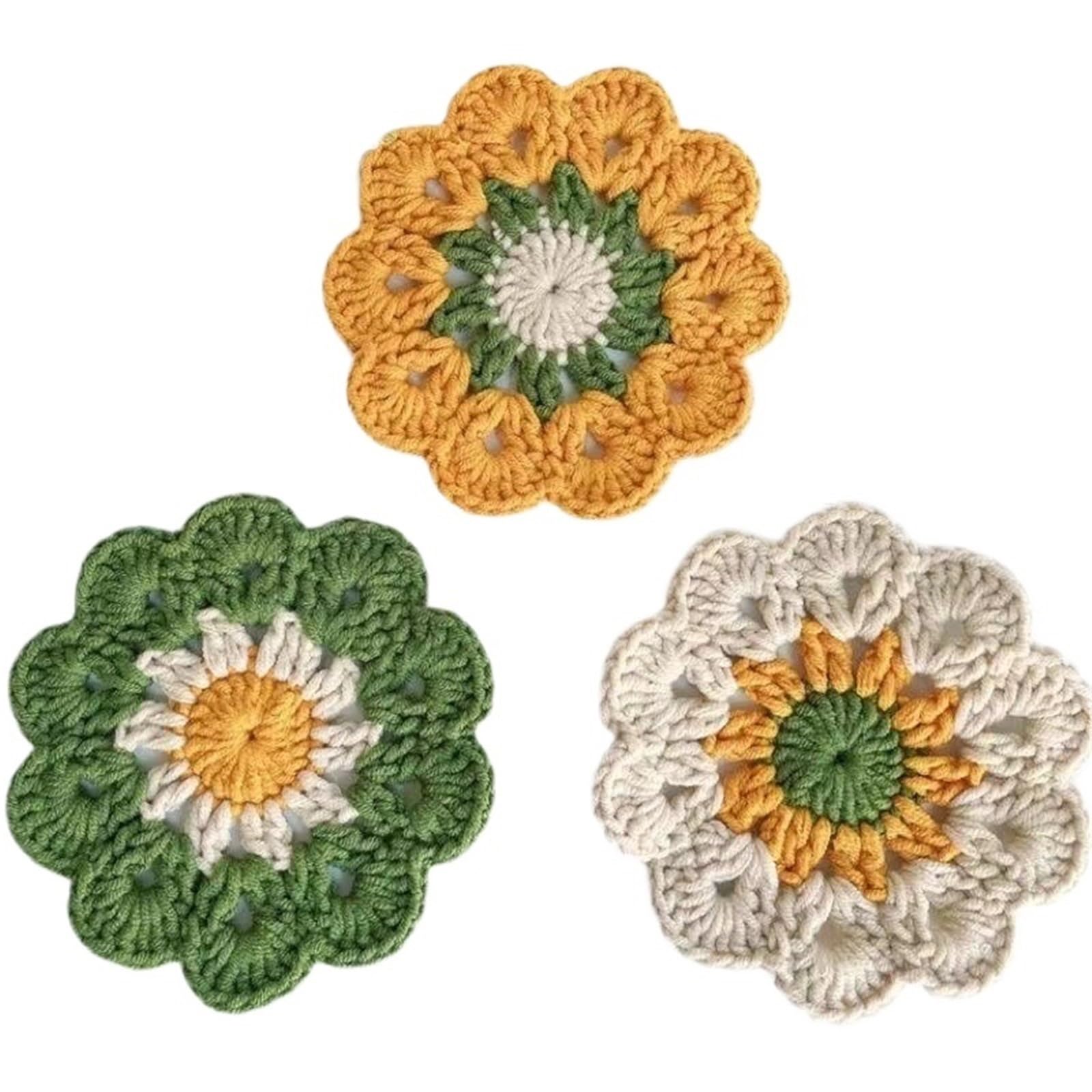 Dessous de verre à fleurs en crochet lot de 3 sous-verres ronds faits main