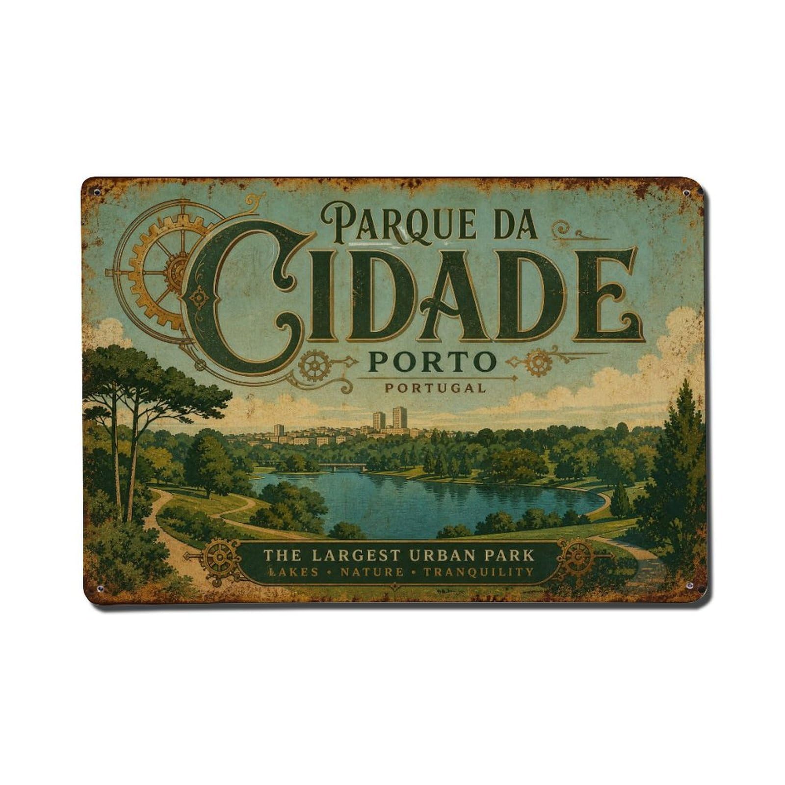 Metal Tin Sign Vintage Travel Parque Cidade Portugal