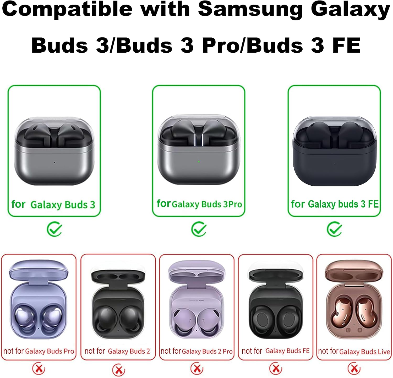 USTIYA Capa para Samsung Galaxy Budus 3 FE/Buds 3 / Buds 3 Pro, capa transparente, chaveiro, proteção e carregamento sem fio (transparente)