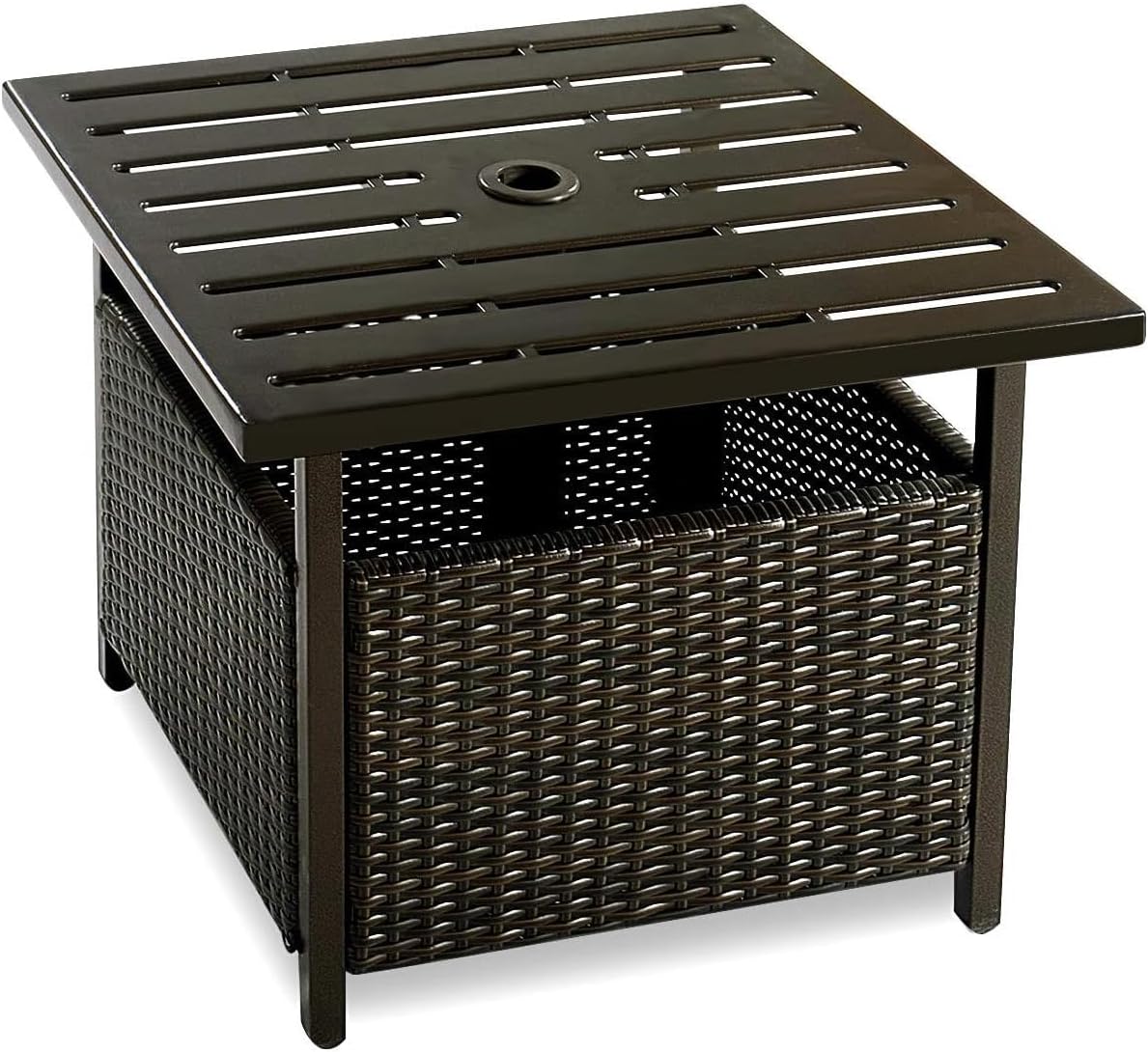 SFAREST Outdoor Rattan Side Table, Patio Wicker Coffee Table with
