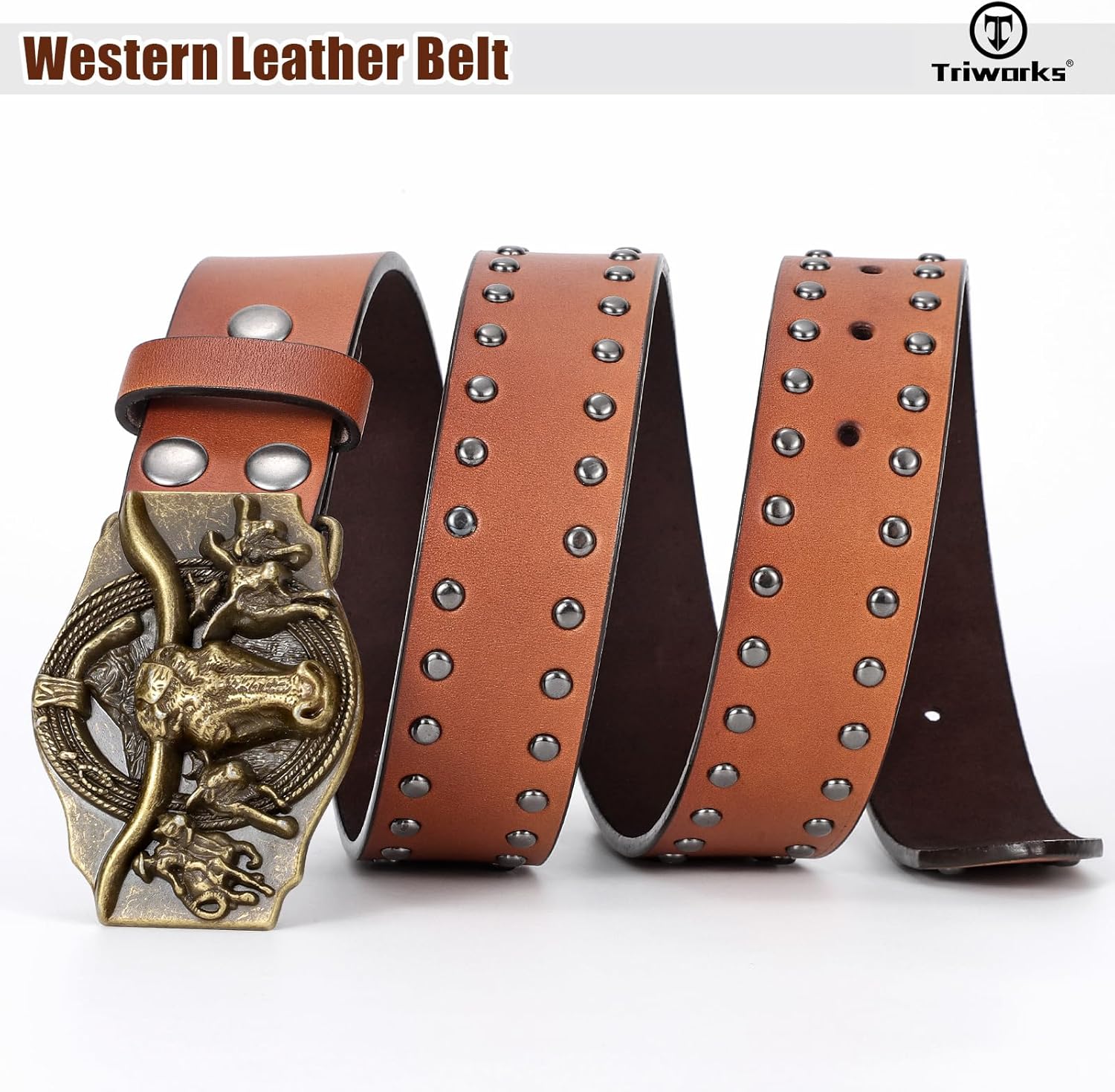 TRIWORKS Western Cowboy Leather Belt for Men Women Cowgirl Western Belt for Jeans - Image 3