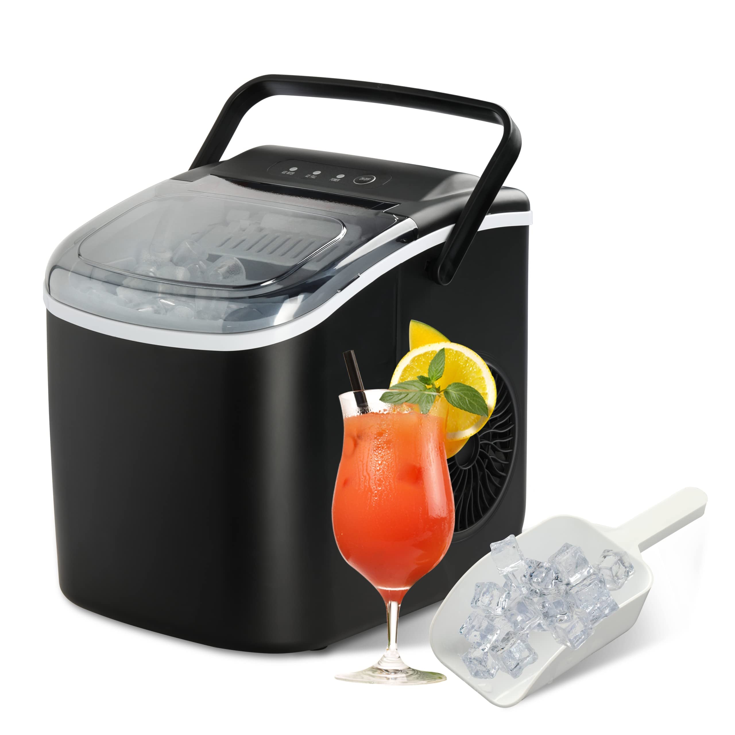 YSSOA Portable Ice Maker for Countertop, 6 Mins 9 Ice Cubes, 26lbs Ice/24H, Self-Cleaning, with Ice Spoon and Basket, for Home/Kitchen/Office/Camping/Party, Black