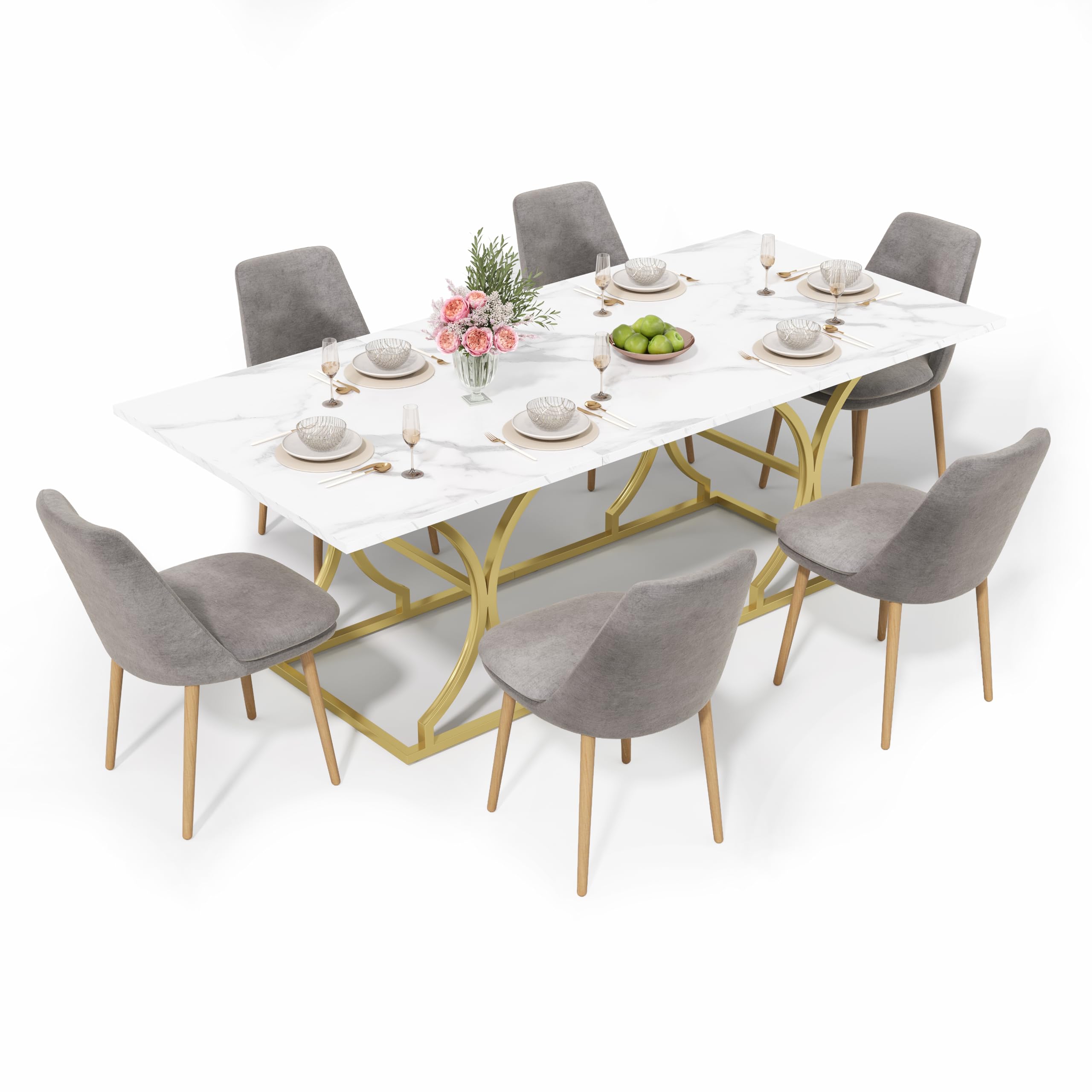 Tavolo da pranzo telescopico (200 x 80 x 76 cm), tavolo da pranzo allungabile, tavolo da cucina allungabile, salvaspazio, per cucina e soggiorno (bianco + oro)