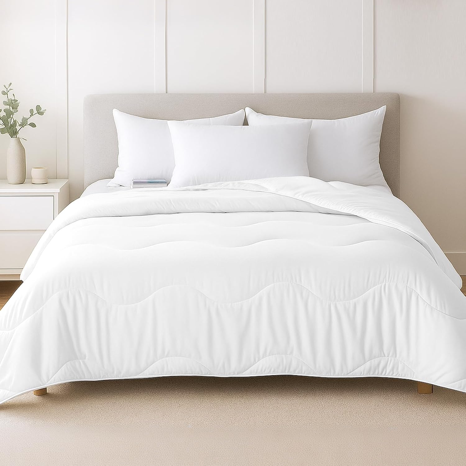 Lightweight Comforter Cooling White, All Season Duvet Insert Breathable Queen Size Summer Bedding, Soft Microfiber Cool Down Alternative Quilt with Corner Tabs, 88x88 inch - Image 9