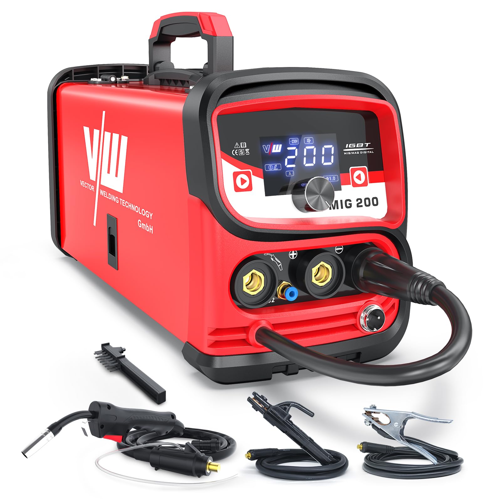 4 in 1 Saldatrice a Filo Continuo No Gas 200A, Saldatrice MAG/MIG con Gas | MIG/MAG con gas, FCAW senza gas, MMA e Lift TIG; inverter IGBT, controllo MCU e display digitale per regolazioni precise