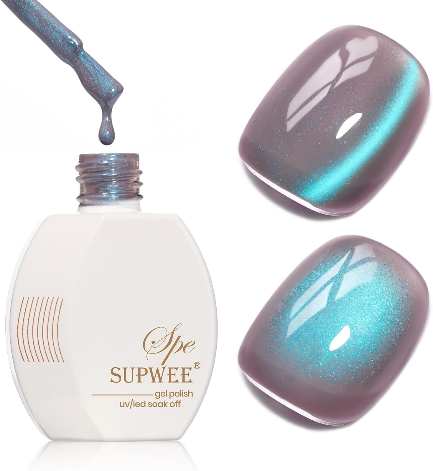 Cat Eye Gel Nail Polish, 15ML Jelly Glass Blue CatEye Effect with Magnetic Stick Shimmer Glitter Effect Soak Off Salon DIY at Home