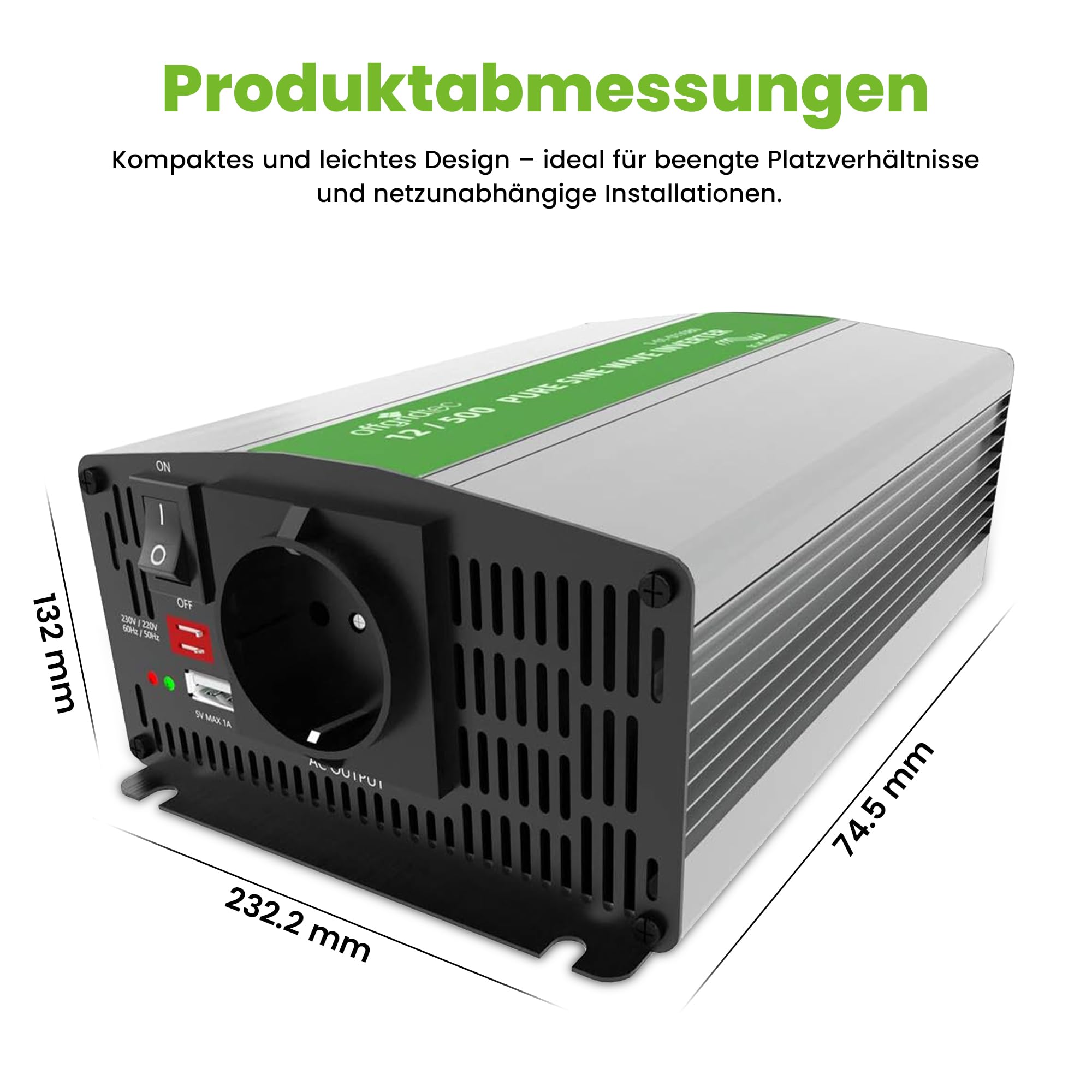 Offgridtec® Przetwornica napięcia sinusoidalnego PSI 500 W 1000 W 12 V na 230 V