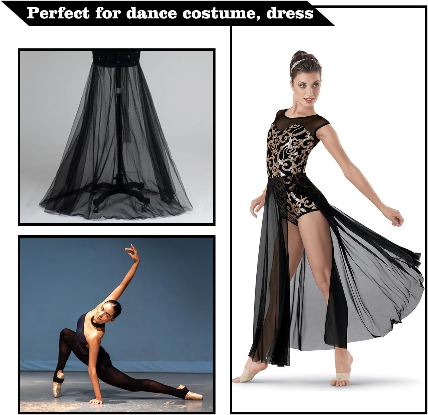 Power Mesh Fabric Superfine 4-Way Stretch Net Fabric Nylon Spandex Sheer Mesh, 5 Yards Long 60" Wide (Black)