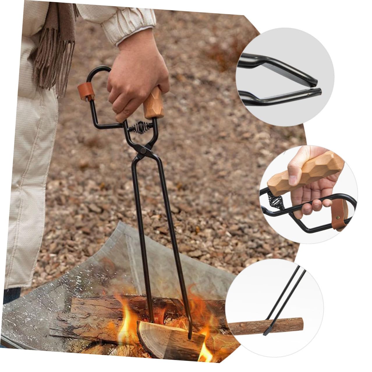 Chwytak do grilla z drewnianym uchwytem, ergonomiczny chwytak do paleniska i komina, akcesoria outdoorowe do grillowania i ognisk