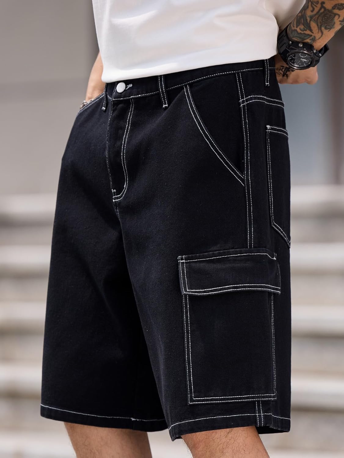 Mens Womens Baggy Jean Shorts Wide Leg Denim Casual Fashion Summer Cargo Shorts - Image 6