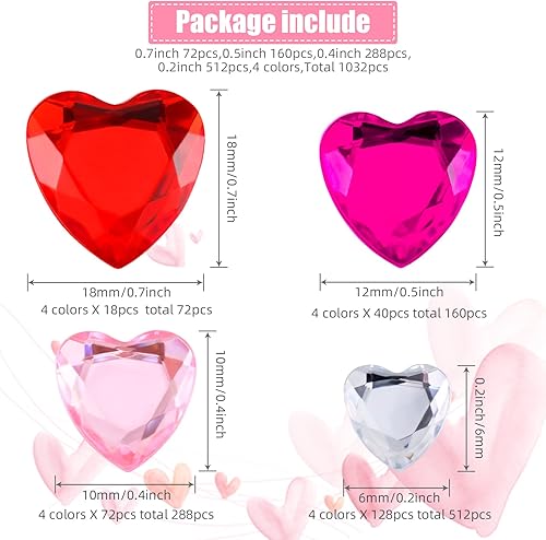 Miniatura 2 de Piedras acrílicas de corazón con diamantes de imitación de corazón con parte trasera plana diamantes de imitación de corazón de 0709in 0472in 0394in