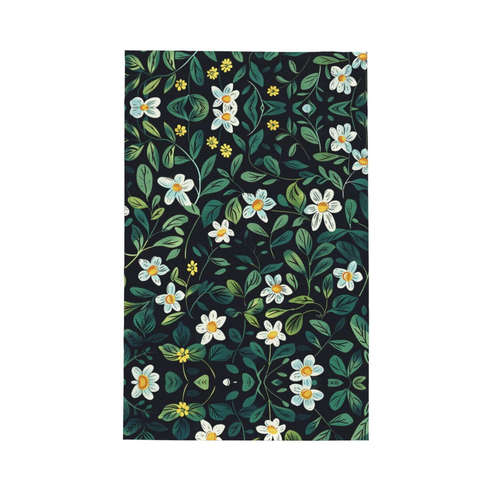 Xxahnbm Black Bold Ebony White Daisy Print Waffle Kitchen Towel,Absorbent Hand Towel