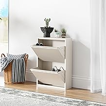 [en.casa] Space-Saving Shoe Rack with 2 Fold-Out Containers, Metal Shoe Rack for Entrance Garden Dressing Room – Pepper White