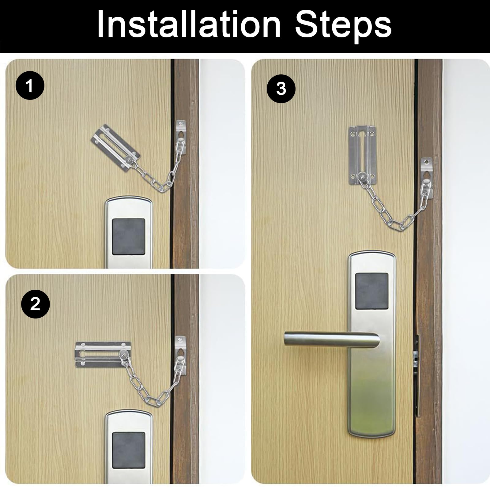 4 serrature a catena in acciaio inox, per porte anteriori, resistente, antifurto, limitatore interno per porte, balconi, residenze, camere da letto, armadi, finestre, motel, argento