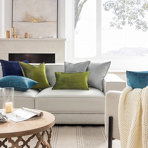 Miniatura 8 de Phantoscope Paquete de 2 fundas de almohada decorativas de terciopelo - Terciopelo plisado hecho a mano - Funda de almohada cuadrada suave y sólida