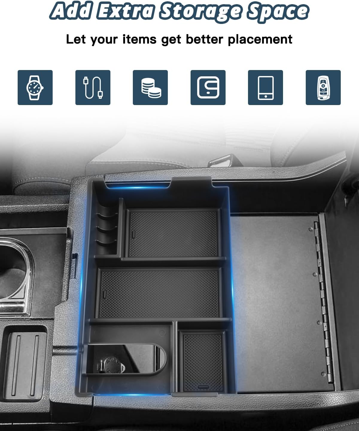 2007-2021 Tundra/Sequoia Center Console Organizer for Toyota Tundra/Sequoia Accessories Armrest Console Glove Tray Compatible with 2007-2021 Toyota Tundra & Sequoia(Full Console w/Bucket Seats ONLY)
