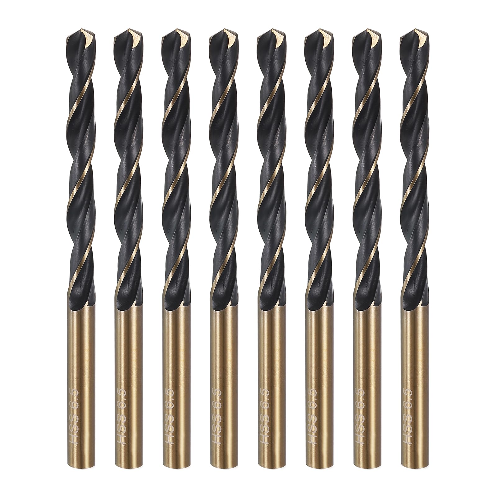 sourcing map 8pcs Reduced Shank Twist Drill Bit 6.5mm Dia 6.5mm Shank High Speed Steel M2 Black and Gold Oxide Finish Drill Bits for Drilling Hard Metals, Stainless Steel, Cast Iron