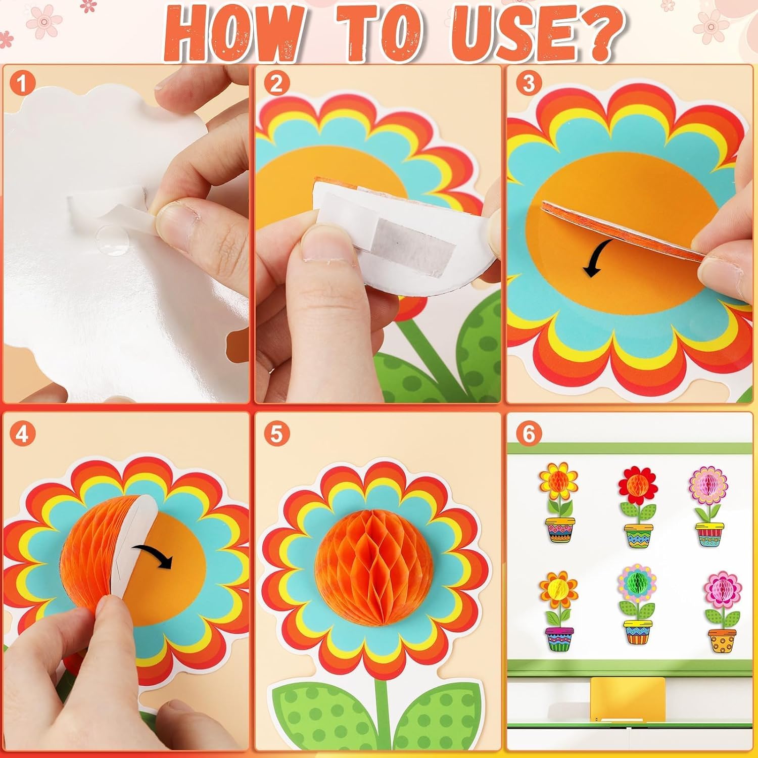 Flowers Honeycomb Balls Bulletin Board Set Decorations Floral Cutouts Spring Wall Decals When We Learn We Grow Flower Butterfly Fence Paper-Cuts for Birthday Party School Nursery Classroom Decor