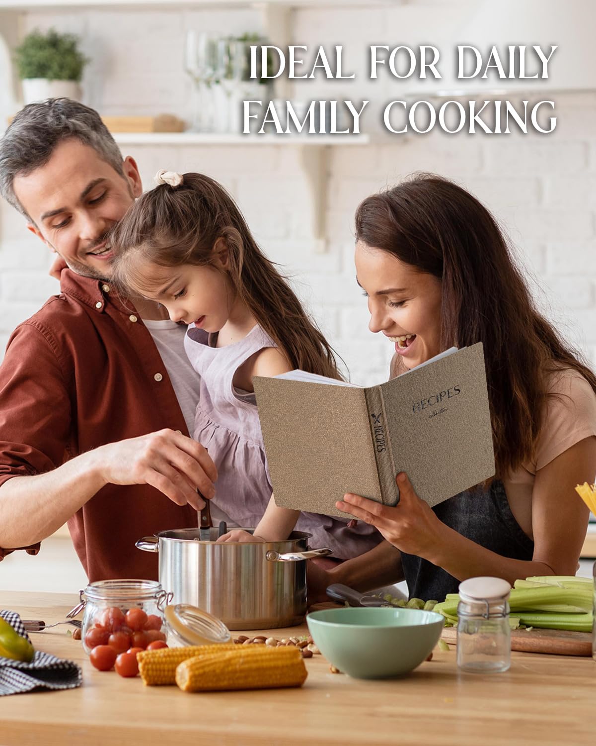 hi!SCI Leeres Rezeptbuch zum Einschreiben eigener Rezepte, 25,4 x 17,8 cm, großes Kochbuch, gebundenes Tagebuch für 96 Rezepte, Kunstleder, vorgedruckte Seitenzahlen und Inhaltsverzeichnis