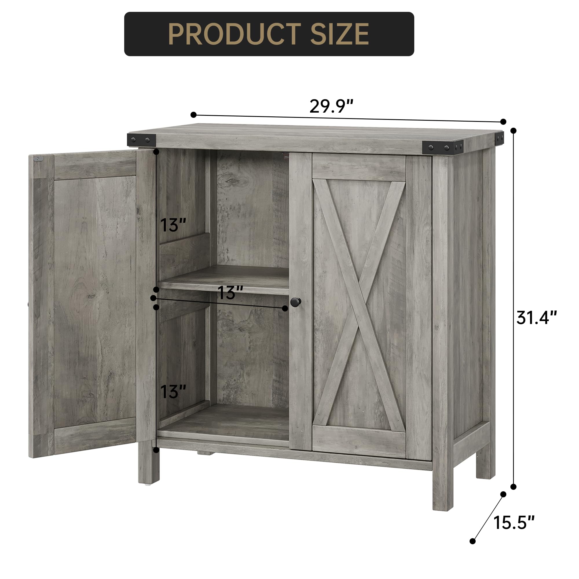 Buffet, armoire de cuisine avec portes, plan de travail et étagères réglables, style maison de campagne pour cuisine, salle à manger, salon, 76 x 40 x 80 cm, gris