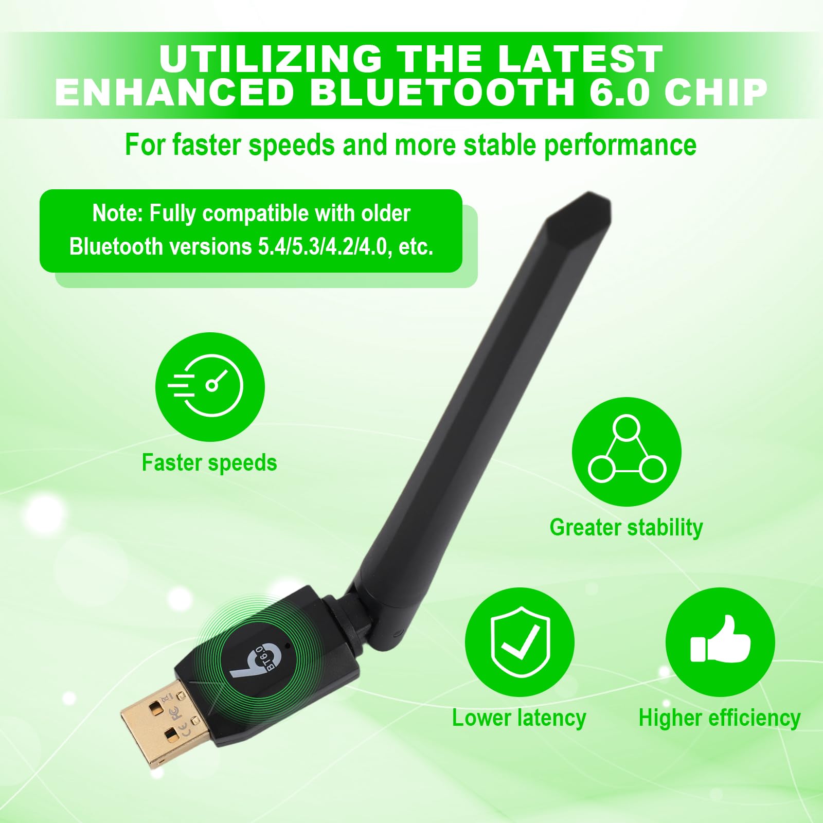 Adapter Bluetooth 6.0, Adapter USB Dalekiego Zasięgu Plug and Play Obsługuje Połączenie Wielourządzeniowe ze Słuchawkami Klawiaturą PC & Telefonami dla Windows 11/10/8.1